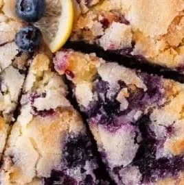 Delicious homemade lemon blueberry cake with fresh blueberries and lemon zest