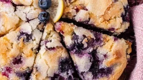 Delicious homemade lemon blueberry cake with fresh blueberries and lemon zest