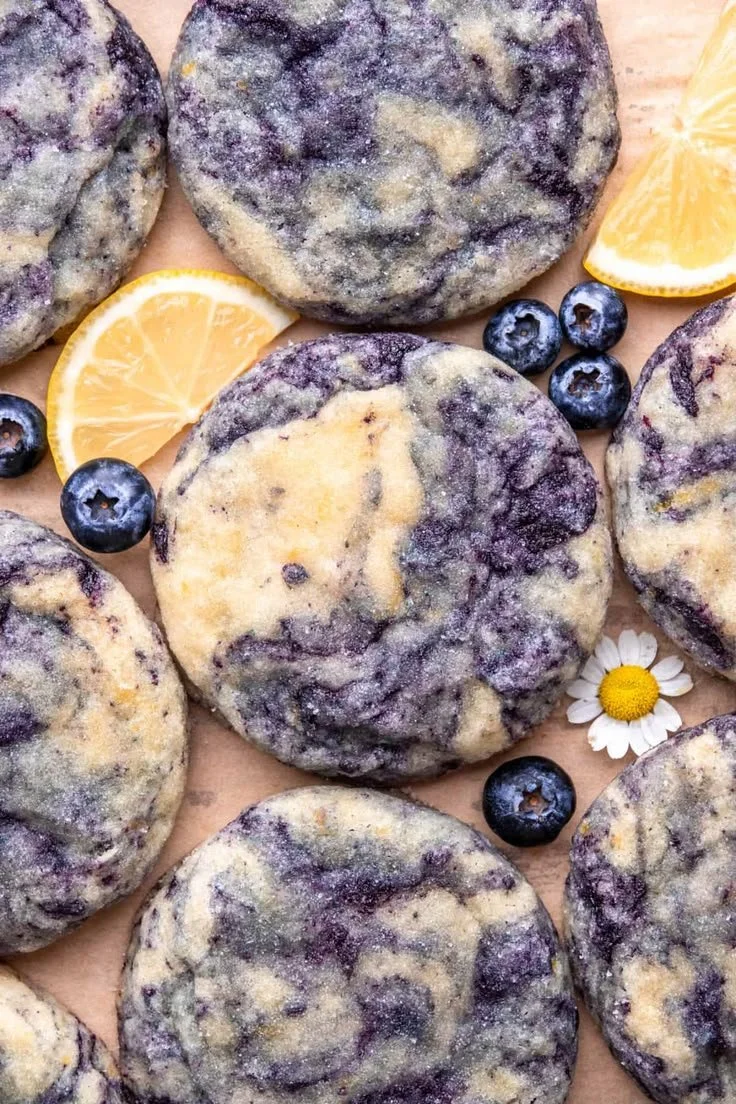 Lemon Blueberry Cheesecake Cookies with fresh blueberries and lemon zest