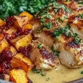 Maple Dijon Chicken Bowl with sweet potatoes served in a healthy dish