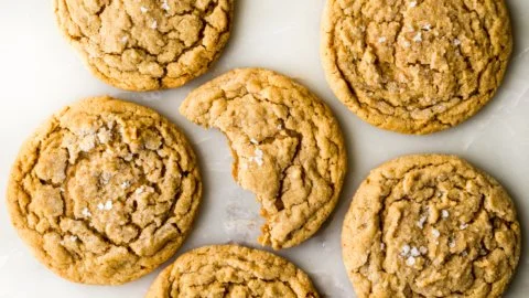 A plate of soft and chewy peanut butter cookies ready to be enjoyed.