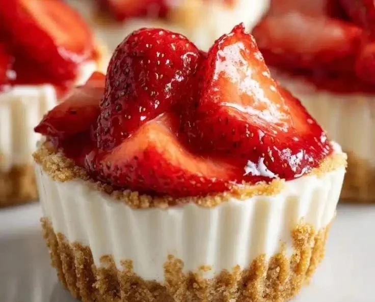 Delicious no-bake mini cheesecake cups topped with berries