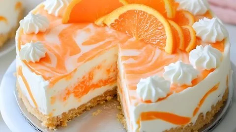 No-bake orange creamsicle cheesecake with a bright orange flavor