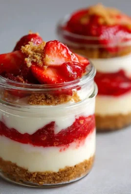 No-bake strawberry cheesecake jars topped with fresh strawberries and whipped cream.