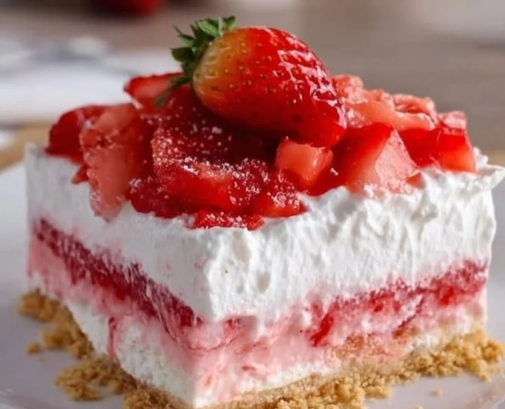 Delicious no bake strawberry lasagna dessert with creamy layers and fresh strawberries