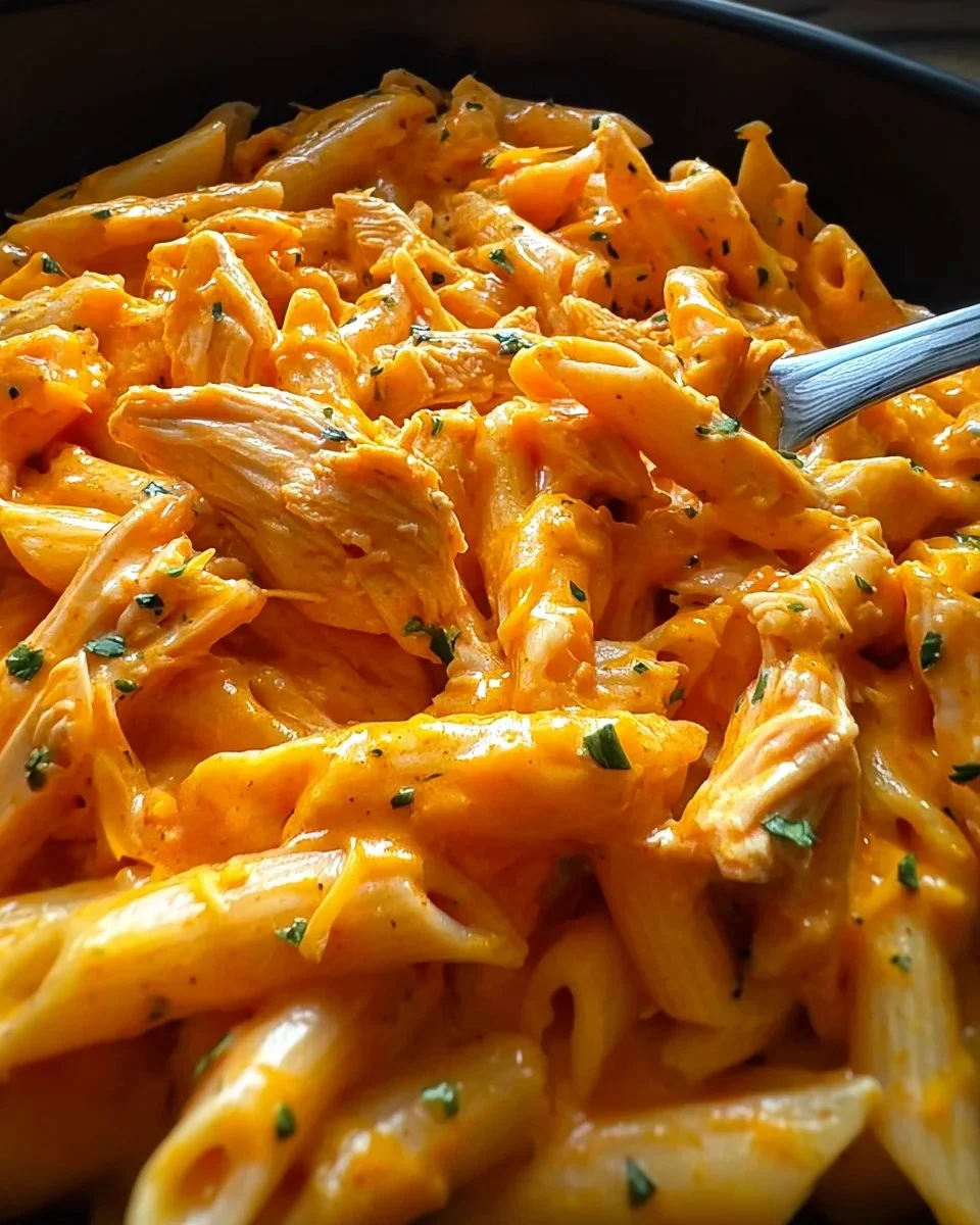 Delicious One-Pot Creamy Buffalo Chicken Pasta served in a bowl