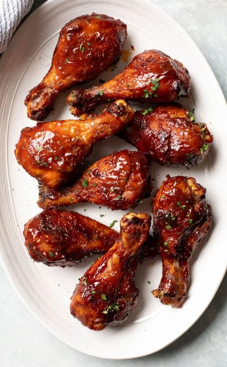 Juicy and tender oven baked chicken legs seasoned and ready to serve.