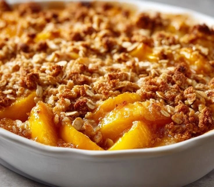 Delicious homemade Peach Cobbler dessert with fresh peaches and a golden crust