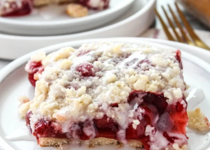 Delicious quick cherry coffee cake fresh out of the oven