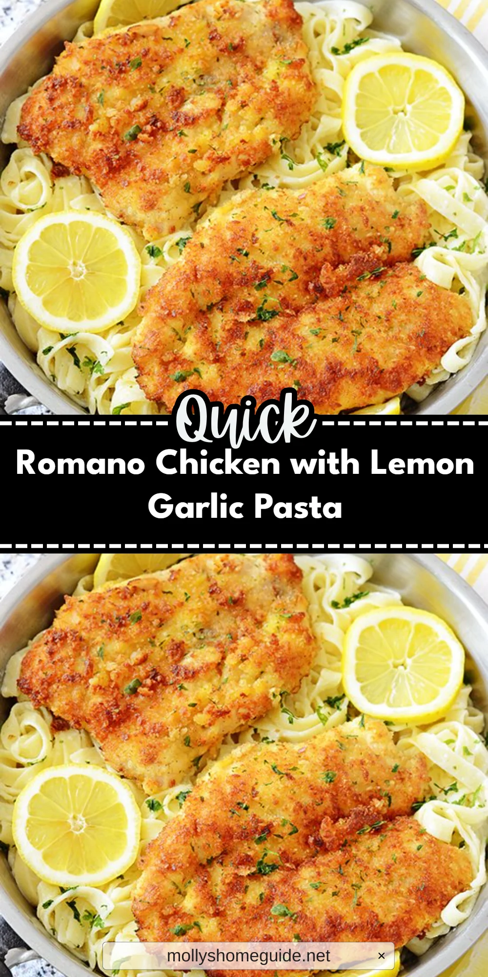 Romano Chicken with Lemon Garlic Pasta