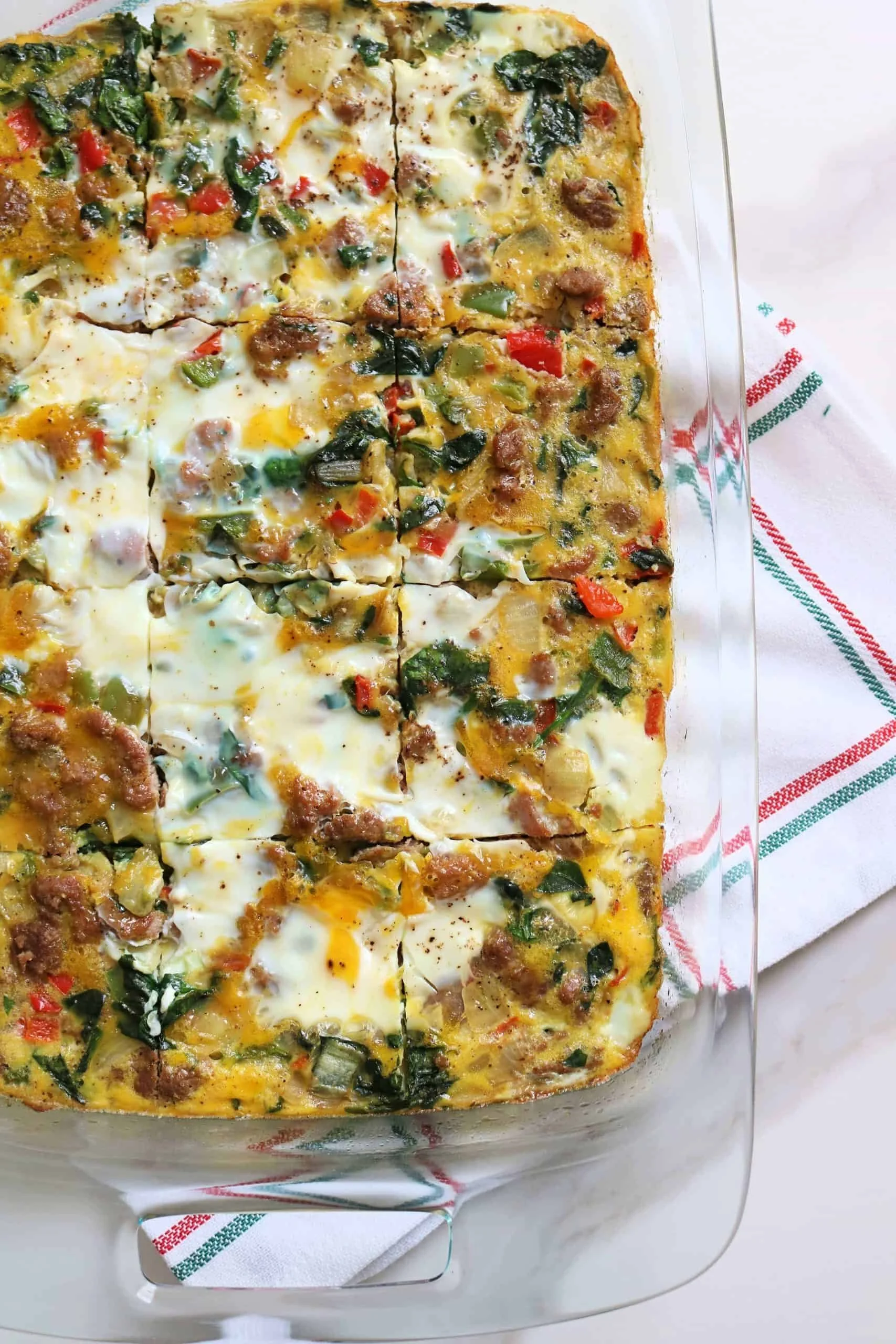 Sausage and Egg Whole30 Breakfast Casserole served in a baking dish