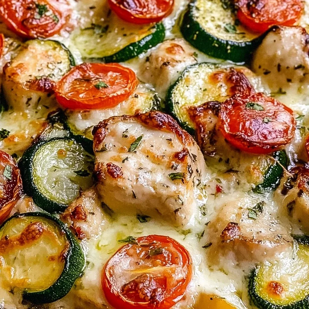 Delicious sheet pan Mediterranean chicken with zucchini, herbs, and spices.