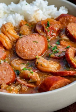 Delicious Shrimp and Sausage Gumbo served in a bowl with fresh herbs