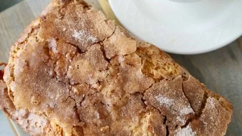 Delicious slice of Snickerdoodle Zucchini Bread fresh out of the oven