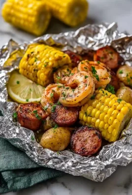 Spicy grilled shrimp in foil served on a plate with garnishes