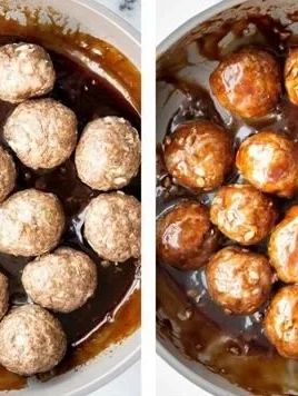 Plate of sticky honey garlic meatballs garnished with green onions