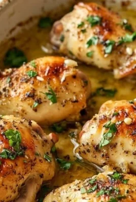 Delicious garlic butter baked chicken garnished with herbs and served in summer