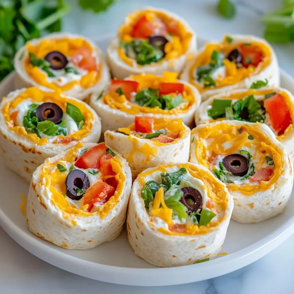 Taco Cream Cheese Pinwheels served as a colorful appetizer on a platter.