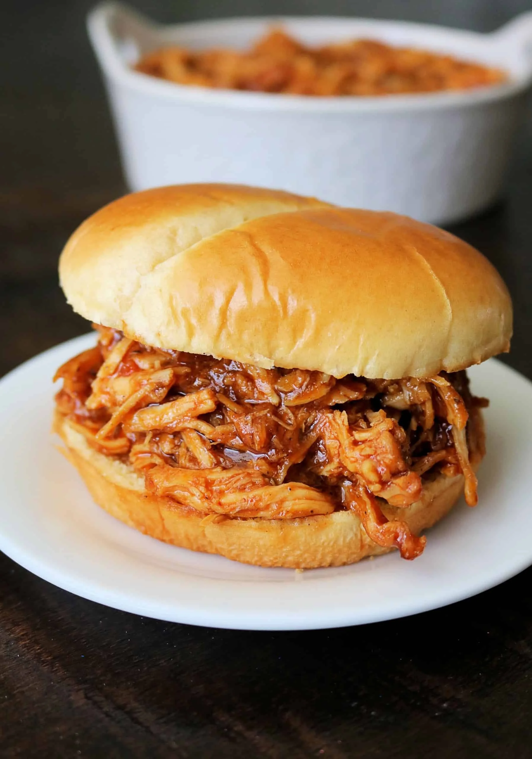 Delicious pulled BBQ chicken cooked in a Crockpot