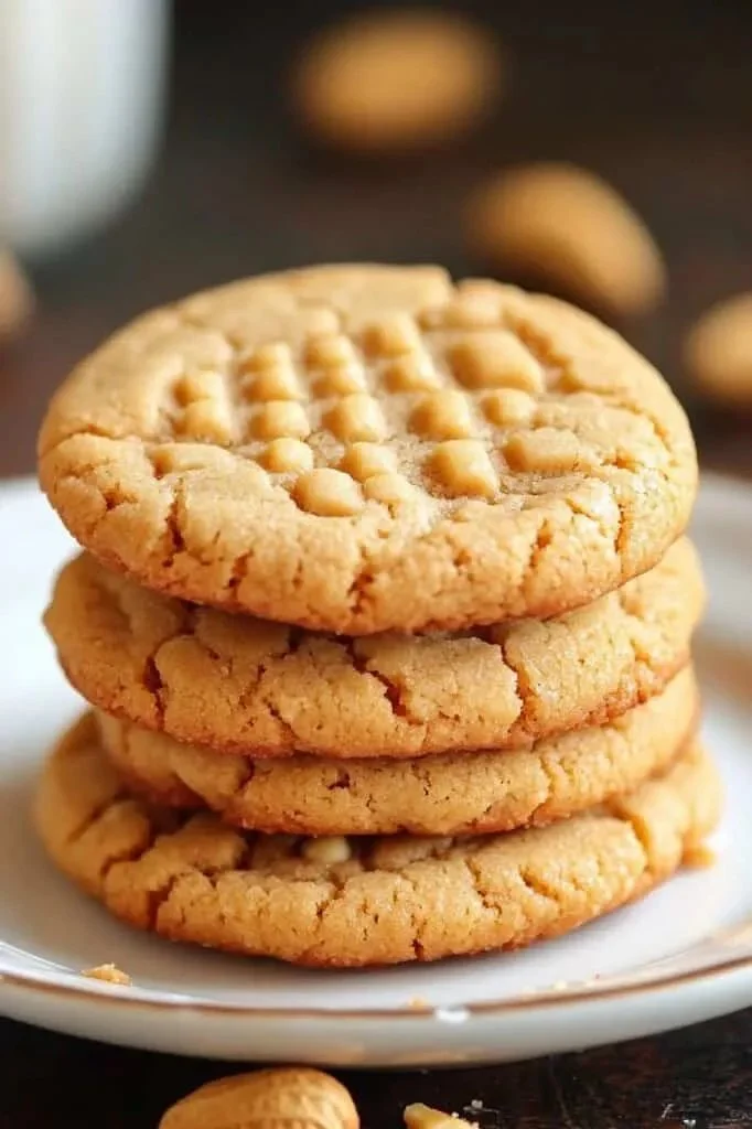 Thick and chewy peanut butter cookies on a plate
